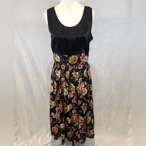Vintage empire waist black floral midi dress size 14